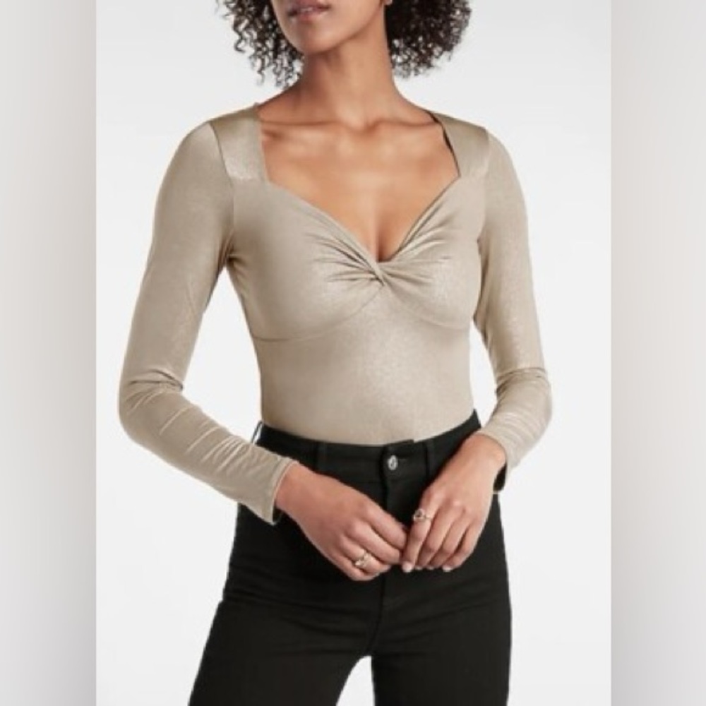 Express Beige Long Sleeve Bodysuit